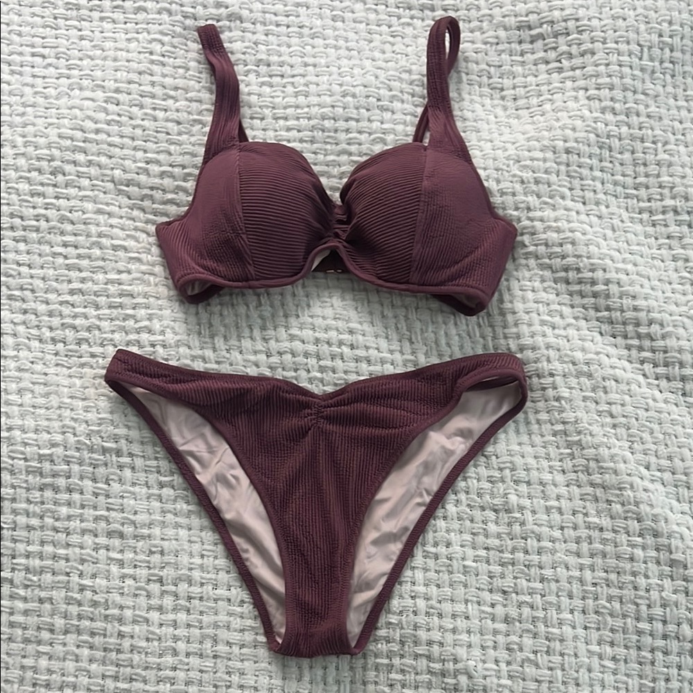 Ribbed Burgundy Bikini Set
